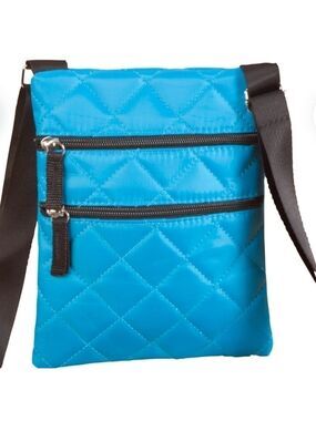 BLUE Crossover Crossbody bag double zipper Quilted  travel bag